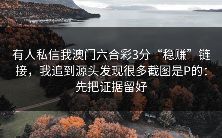 有人私信我澳门六合彩3分“稳赚”链接，我追到源头发现很多截图是P的：先把证据留好