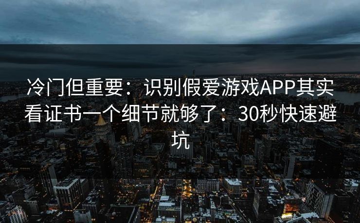 冷门但重要:识别假爱游戏APP其实看证书一个细节就够了:30秒快速避坑 冷门但重要:识别假爱游戏APP其实看证书一个细节就够了:30秒快速避坑